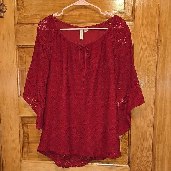 Tacera Red Dolman Sleeve Blouse M - Picture 1 of 4